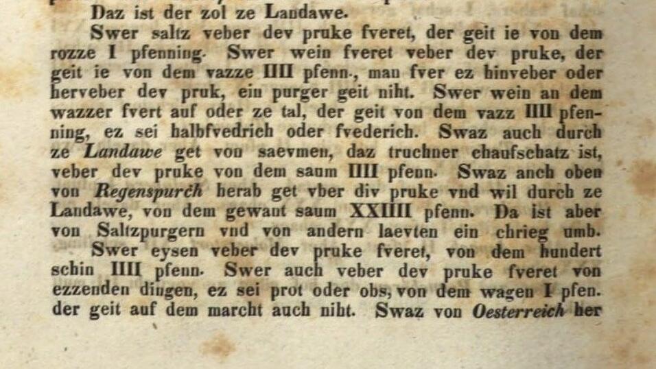 Eine fast 800-j&auml;hrige Quelle berichtet von der Landauer Zollordnung.