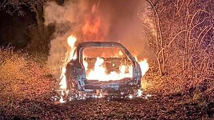 Der gemietete Audi brannte drei Tage nach der Verfolgungsjagd in einem Waldstück bei Essenbach vollständig aus. Der gemietete Audi brannte drei Tage nach der Verfolgungsjagd in einem Waldstück bei Essenbach vollständig aus.