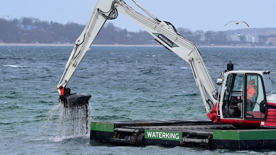 Der Bagger gräbt eine Rinne für den gestrandeten Wal. Der Bagger gräbt eine Rinne für den gestrandeten Wal.
