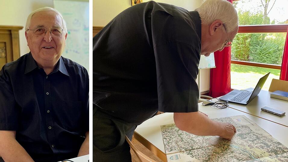 Begeistert sucht der Dorfpfarrer und Hobby-Heimatforscher mit seinem Finger die Flüsse durch den Alt-Landkreis Landshut ab (rechts). Die Bayerische Akademie der Wissenschaften gibt die Ergebnisse von Schobers Forschung als Buch heraus. Begeistert sucht der Dorfpfarrer und Hobby-Heimatforscher mit seinem Finger die Flüsse durch den Alt-Landkreis Landshut ab (rechts). Die Bayerische Akademie der Wissenschaften gibt die Ergebnisse von Schobers Forschung als Buch heraus.