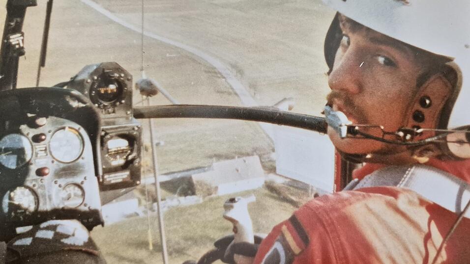 Luggi Kilger als Flugsch&uuml;ler 1973 in der Alouette II.