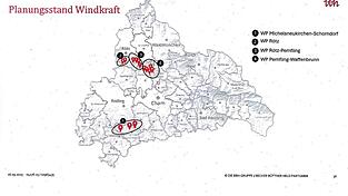 Die vier geplanten Windparks im Landkreis Cham. Die vier geplanten Windparks im Landkreis Cham.