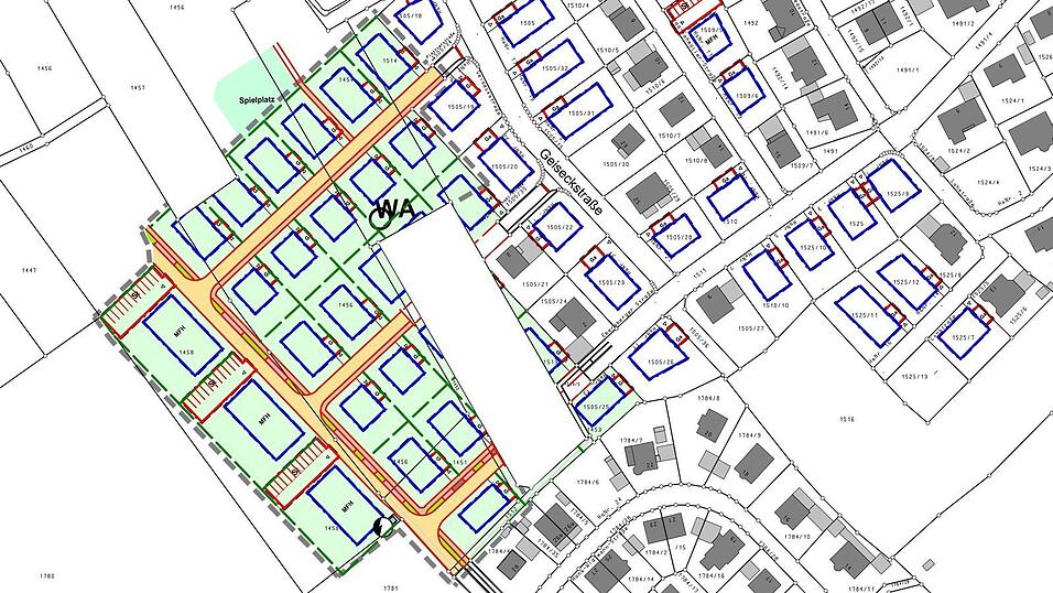 18 Parzellen für bis zu zwei Wohneinheiten sowie drei Parzellen für bis zu sechs Wohnungen sind im neuen Baugebietsabschnitt von „Geiseck V Süd-West“ vorgesehen. 18 Parzellen für bis zu zwei Wohneinheiten sowie drei Parzellen für bis zu sechs Wohnungen sind im neuen Baugebietsabschnitt von „Geiseck V Süd-West“ vorgesehen.