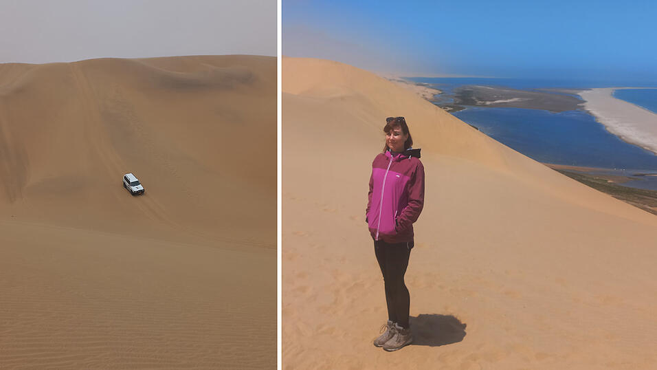 In Namibia hat Kati Auerswald bei einer Autovermietung gearbeitet und mit dieser auch zwei Touren zum „Sandwich Harbour“ in die Wüste unternommen. Dort treffen die Dünen direkt aufs Meer.