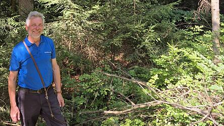 Ohne seinen vierbeinigen Begleiter Dora ist Dr. Arthur Bauer nicht anzutreffen. Zu seinem letzten Gespräch als Forstdirektor im Landkreis Cham wählte er einen vorbildlich geführten Plenterwald auf der Höllhöhe.