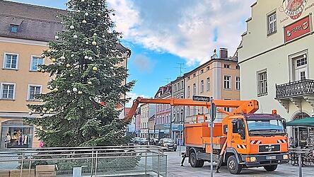 Der große Christbaum sorgt für weihnachtliche Stimmung.
