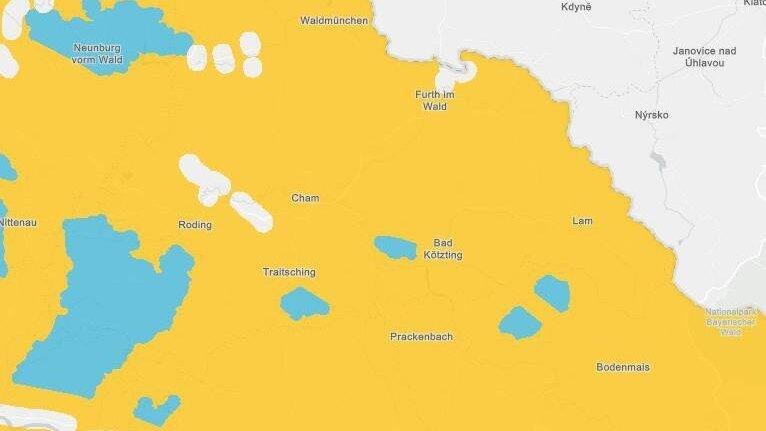 Ein Gro&szlig;teil der Fl&auml;che des Landkreises Cham ist mittlerweile gelb und damit als untauglich eingestuft.