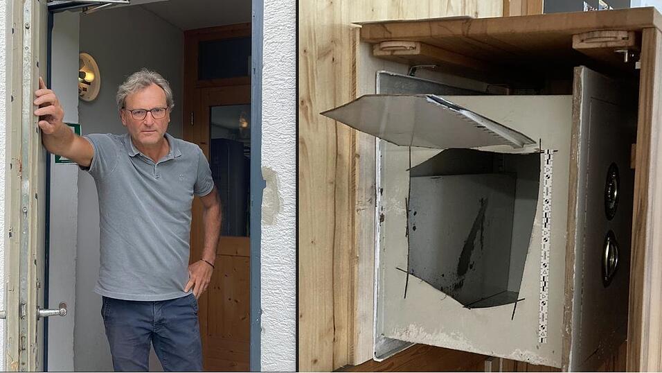 Justland-Geschäftsführer Robert Hundacker zeigt die aufgehebelte Eingangstür (l.). Im Gebäude wurde ein Tresor gewaltsam geöffnet (r.). Justland-Geschäftsführer Robert Hundacker zeigt die aufgehebelte Eingangstür (l.). Im Gebäude wurde ein Tresor gewaltsam geöffnet (r.).