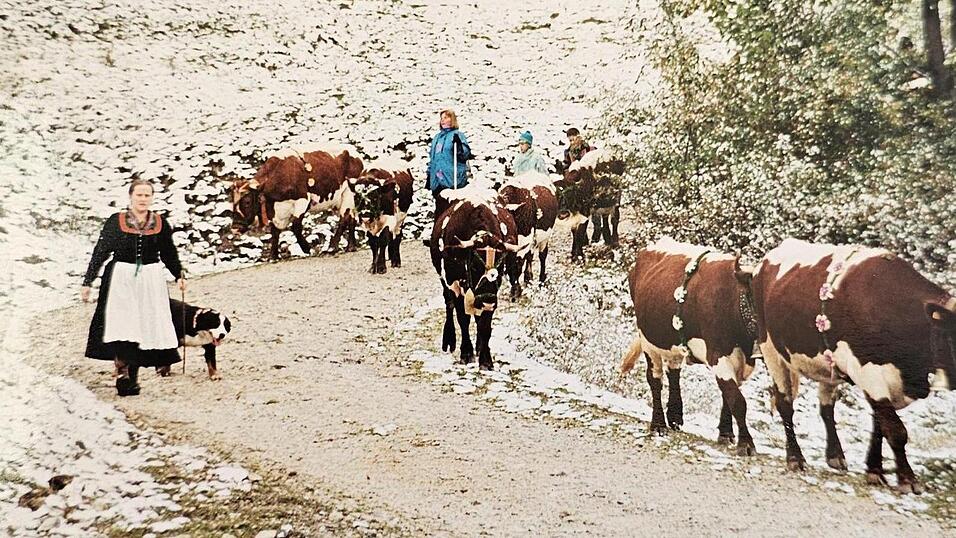 Catharina Hartl bei einem der fr&uuml;hen Almabtriebe mit den selbstgemachten Fuikln (Repro)