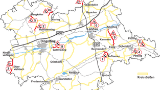 &Uuml;ber den ganzen Landkreis verteilt sind die elf Bauprojekte an Kreisstra&szlig;en, die der Landkreis in diesem Jahr umsetzen will - oder teils auch bereits schon umgesetzt hat.