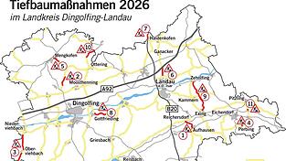 Über den ganzen Landkreis verteilt sind die elf Bauprojekte an Kreisstraßen, die der Landkreis in diesem Jahr umsetzen will - oder teils auch bereits schon umgesetzt hat. Über den ganzen Landkreis verteilt sind die elf Bauprojekte an Kreisstraßen, die der Landkreis in diesem Jahr umsetzen will - oder teils auch bereits schon umgesetzt hat.