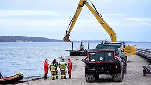 Die Helfer beabsichtigen, vor dem Wal eine Rinne auszubaggern.