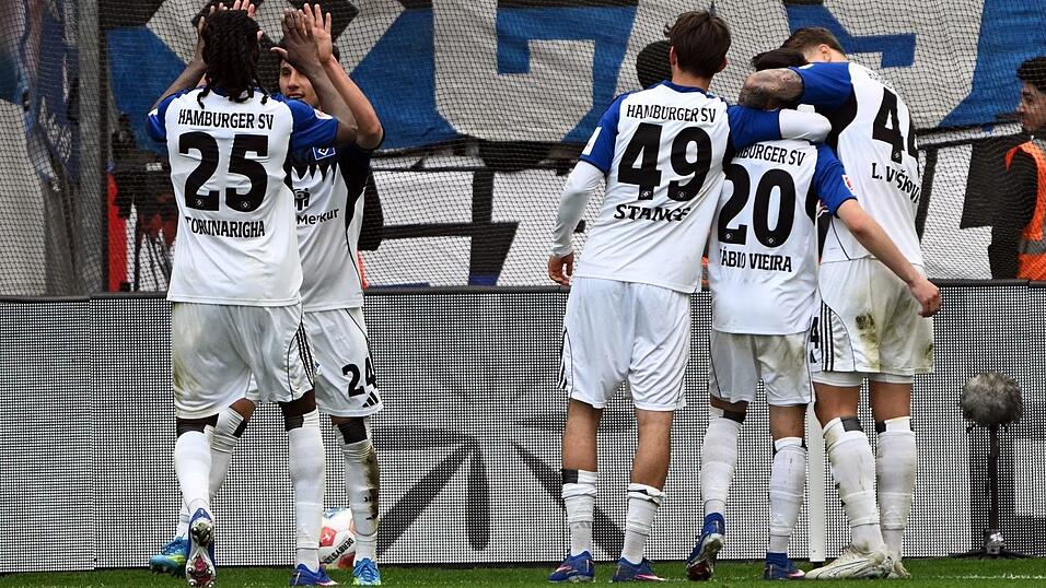 Der HSV jubelt nach Vieiras Tor. Der HSV jubelt nach Vieiras Tor.