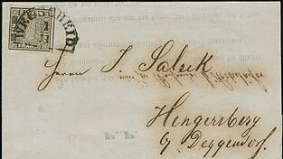 Ersttagsbrief der ersten deutschen Briefmarke 'Schwarzer Einser'.