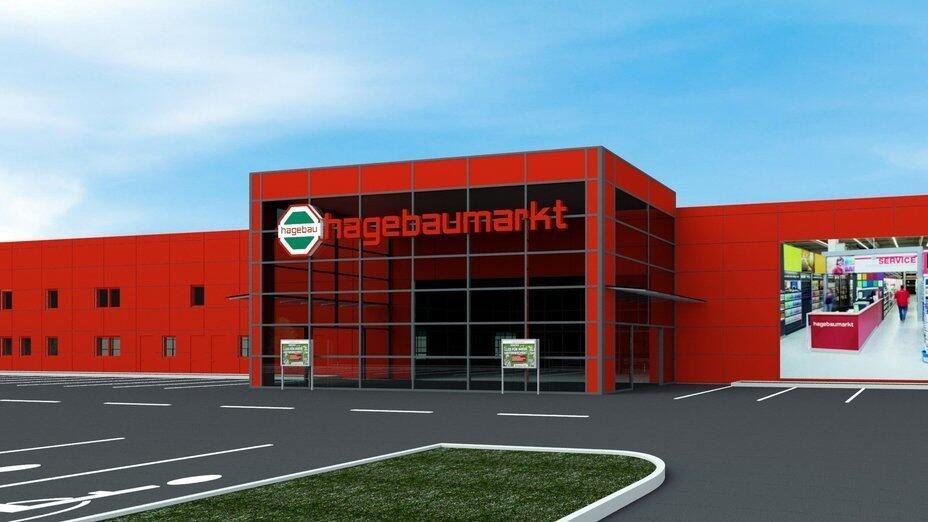 Der Eingang in den Hagebaumarkt soll auf die S&uuml;dseite in Richtung Ratiborstra&szlig;e verlegt werden. Im Westen, wo sich aktuell der Eingang befindet, entsteht ein 2.200 Quadratmeter gro&szlig;es Gartencenter. (Grafikbilder: Firma Suess Plan und Bau GmbH)
