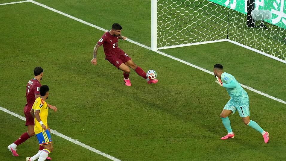 Portugals Ruben Neves kl&auml;rt den Ball kurz vor der Torlinie.
