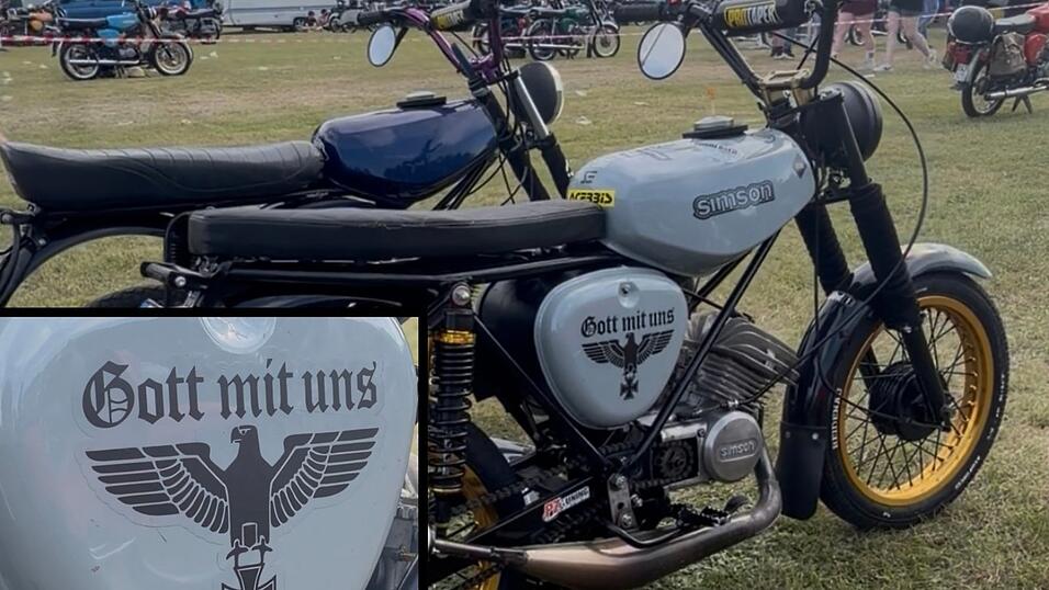 Auf dem Seitendeckel einer Simson 251: Der Reichsadler der Nationalsozialisten thront auf dem Eisernen Kreuz. Auf dem Seitendeckel einer Simson 251: Der Reichsadler der Nationalsozialisten thront auf dem Eisernen Kreuz.