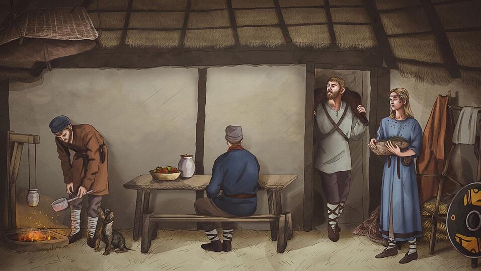 Wie in dieser Illustration von LZ-Grafikerin Laura Niederbruckner k&ouml;nnten Ergoldsbacher im fr&uuml;hen Mittelalter gelebt haben.