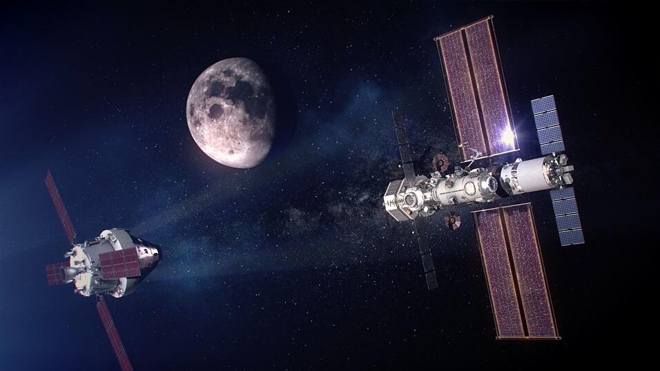 Ursprünglich sah das Projekt auch einen Außenposten am Mond namens «Lunar Gateway» vor - hier eine grafische Darstellung. Ursprünglich sah das Projekt auch einen Außenposten am Mond namens «Lunar Gateway» vor - hier eine grafische Darstellung.