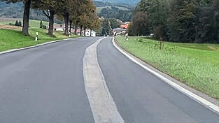 Auf dem Weg von Steinburg nach Neukirchen: der besagte schmale Streifen des alten Belags, der nicht erneuert wurde.
