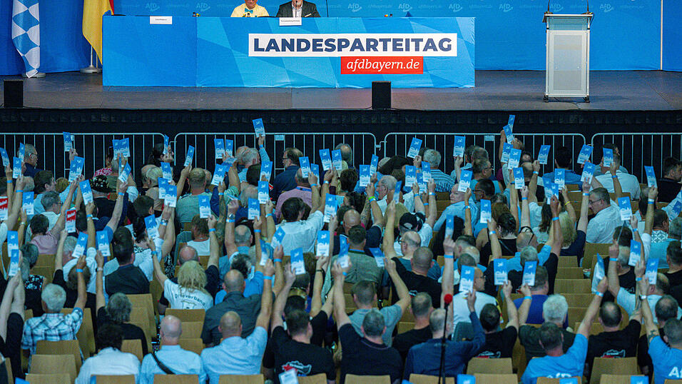 Mitglieder der bayerischen AfD stimmen auf dem Landesparteitag der Partei in der Dreiländerhalle ab. Mitglieder der bayerischen AfD stimmen auf dem Landesparteitag der Partei in der Dreiländerhalle ab.