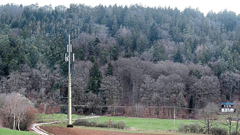 So k&ouml;nnte er aussehen, der 40-Meter-Mobilfunkmast, der in dieser Montage ziemlich genau am geplanten Standort zu sehen ist.