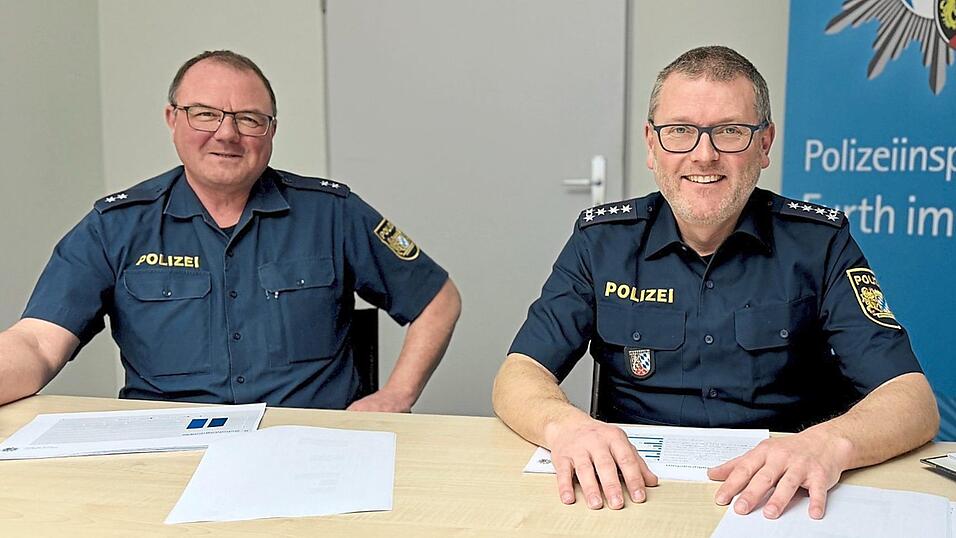 Der stellvertretende Inspektionsleiter Josef Weindl (rechts) stellte zusammen mit Oberkommissar Holger B&auml;umler die Verkehrsunfallstatisk 2025 vor.
