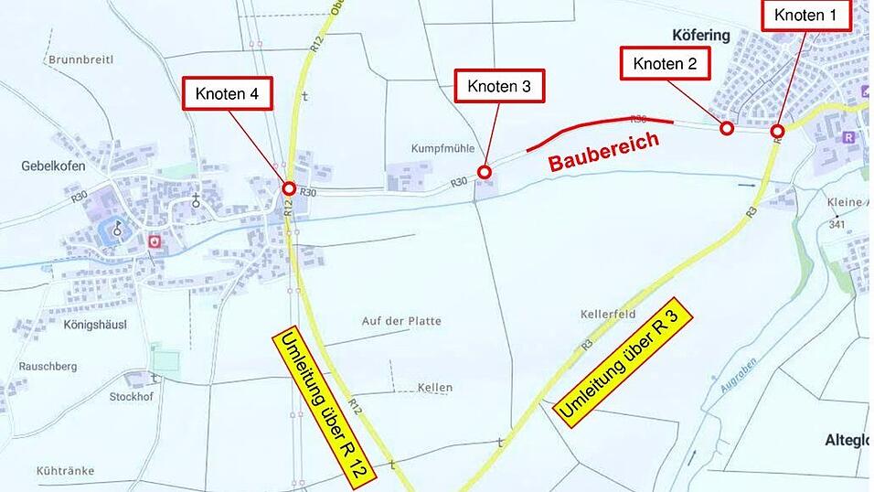 Die Umleitung erfolgt &uuml;ber die gekennzeichneten Knotenpunkte.