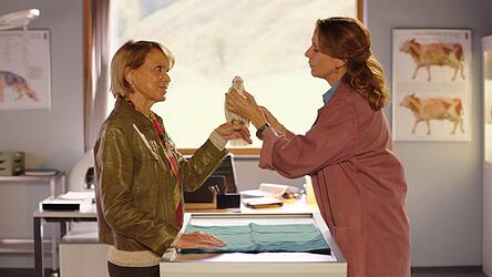 Uschi Glas als Gerlinde Patt und Doris Schretzmayer als Tier&auml;rztin Dr. Johanna Maiwald in einer Szene der Serie &laquo;Die Maiwald&raquo;. Die Episode &laquo;Beziehungsweise&raquo; steht jetzt im ZDF-Streamingportal und wird am 2. April im ZDF ausgestrahlt.