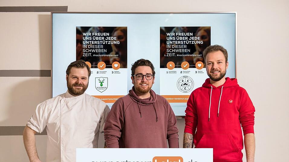 Hoffen zum Start des Portals SupportyourLokal auf viel Solidarität der Gäste nach dem Motto 'Unterstütze dein Lokal jetzt, genieße später' (von links): Patrick Schmidt vom Zollhaus, Patrick Paparella von mediaMEANS und Alexander Heil von der Brick Bar. Hoffen zum Start des Portals SupportyourLokal auf viel Solidarität der Gäste nach dem Motto 'Unterstütze dein Lokal jetzt, genieße später' (von links): Patrick Schmidt vom Zollhaus, Patrick Paparella von mediaMEANS und Alexander Heil von der Brick Bar.