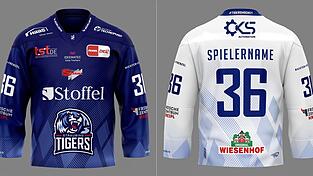 Die Farben bleiben natürlich dieselben, nur das Design wurde in ein paar Nuancen verändert: das Heim- (links, Vorderseite) und das Auswärtstrikot (Rückseite) der Straubing Tigers für die Saison 2025/26.