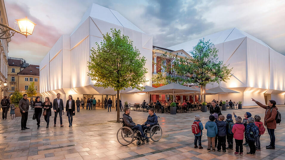 Komplett eingeh&uuml;llt: Lediglich eine Idee, mit der die Initiative Stadtraum f&uuml;r einen positiveren Umgang mit dem Ex-Kaufhof wirbt.