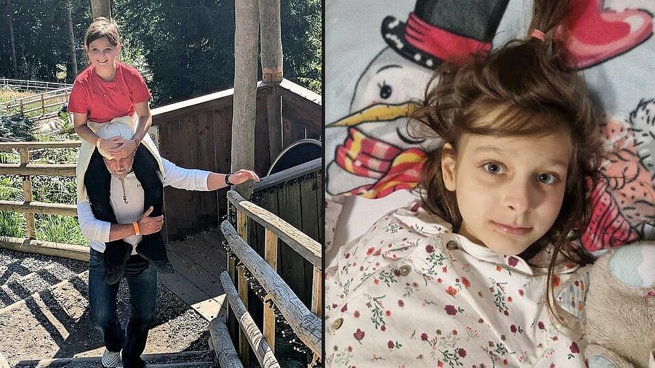 Mehrere Wochen musste Valentina im Krankenhaus behandelt werden (rechts). Inzwischen hat sich der Gesundheitszustand der Elfj&auml;hrigen stabilisiert. Und wenn ihre Kr&auml;fte schwinden, dann ist stets Papa Michael zur Stelle (links).