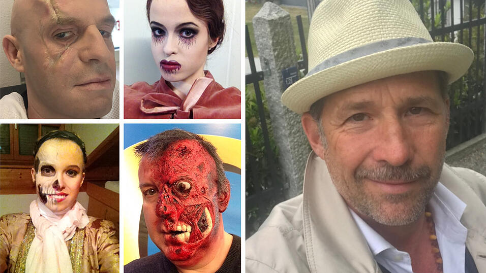 Diese Masken (links) hat Christian Kurtenbach (rechts), Chef-Maskenbildner am Landshuter Stadttheater, schon geschminkt.