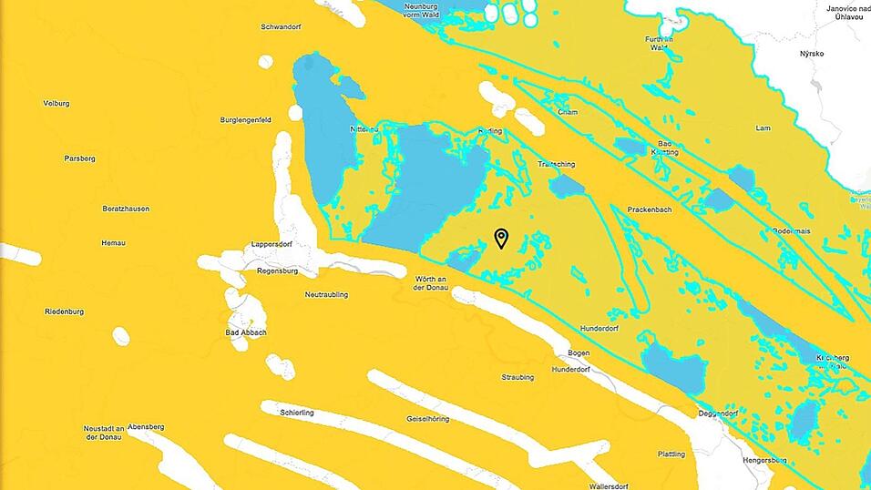 Die blauen Flächen zeigen die Gebiete, die für die Einrichtung eines Endlagers noch zur Diskussion stehen. Der schwarze Punkt zeigt Wiesenfelden. Äußere Bereiche des Gemeindegebiets fallen unter die blau unterlegten Flächen. Die blauen Flächen zeigen die Gebiete, die für die Einrichtung eines Endlagers noch zur Diskussion stehen. Der schwarze Punkt zeigt Wiesenfelden. Äußere Bereiche des Gemeindegebiets fallen unter die blau unterlegten Flächen.