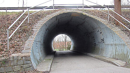 Anstatt das Geld in eine Untertunnelung von 'Am Schmiedlacker' zu stecken (rote gestrichelte Linie), ist Mutter Nicole Hensel dafür, einen Fußweg an der Grünlandstraße (grün gestrichelte Linie) zu bauen.