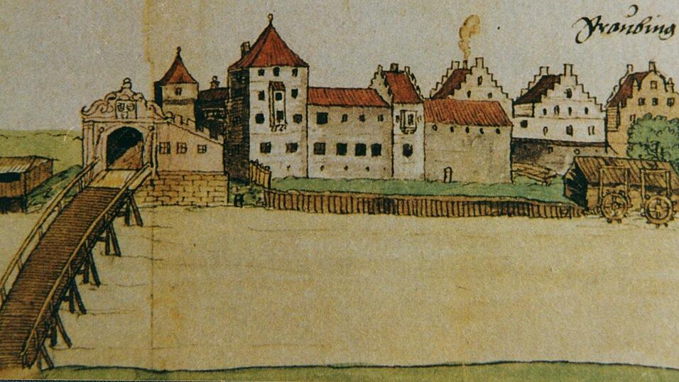 Herzogsschloss, Federzeichnung von Michael Eresinger (Ausschnitt), 1577. Herzogsschloss, Federzeichnung von Michael Eresinger (Ausschnitt), 1577.