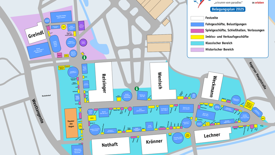 Dies ist der Lageplan für das Gäubodenvolksfest 2025.