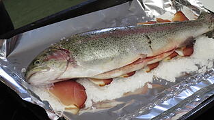 Super gesund und super lecker: Unser Lachsforelle in der Salzkruste.