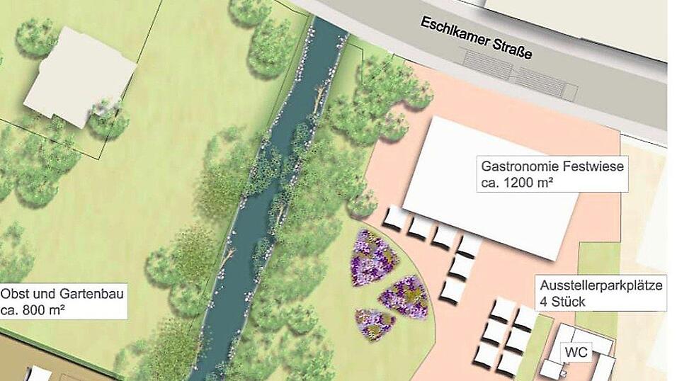 Der Gastro-Bereich wird sich am n&ouml;rdlichen Ende der Festwiese, angrenzend an die Eschlkamer Stra&szlig;e, befinden und &uuml;ber einen Pavillon mit 200 Sitzpl&auml;tzen sowie einen Biergarten mit 250 Pl&auml;tzen verf&uuml;gen.