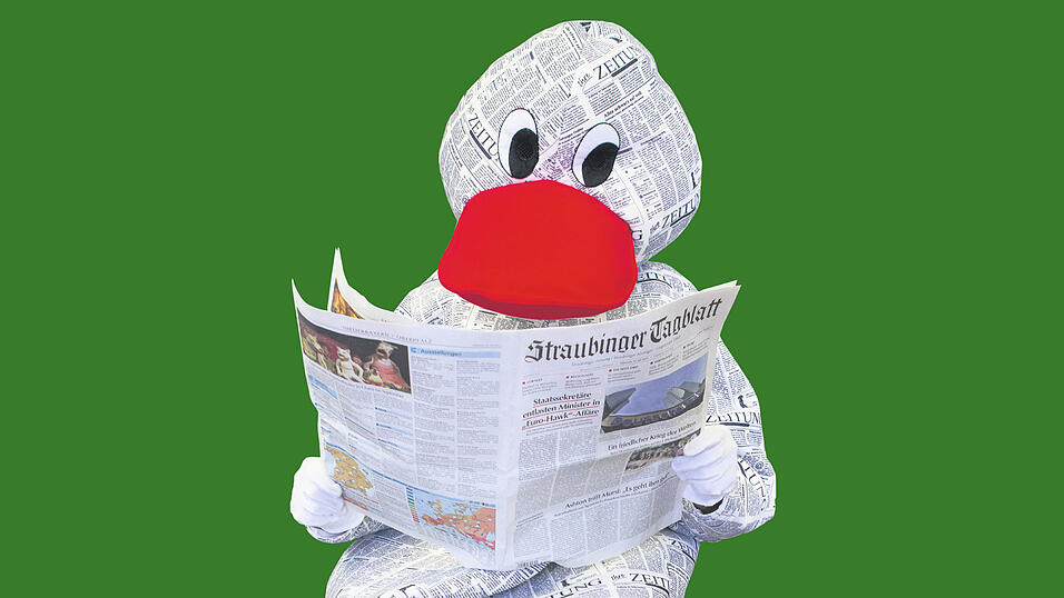 Das Maskottchen unserer Zeitung: Paula Print, die Zeitungsente.