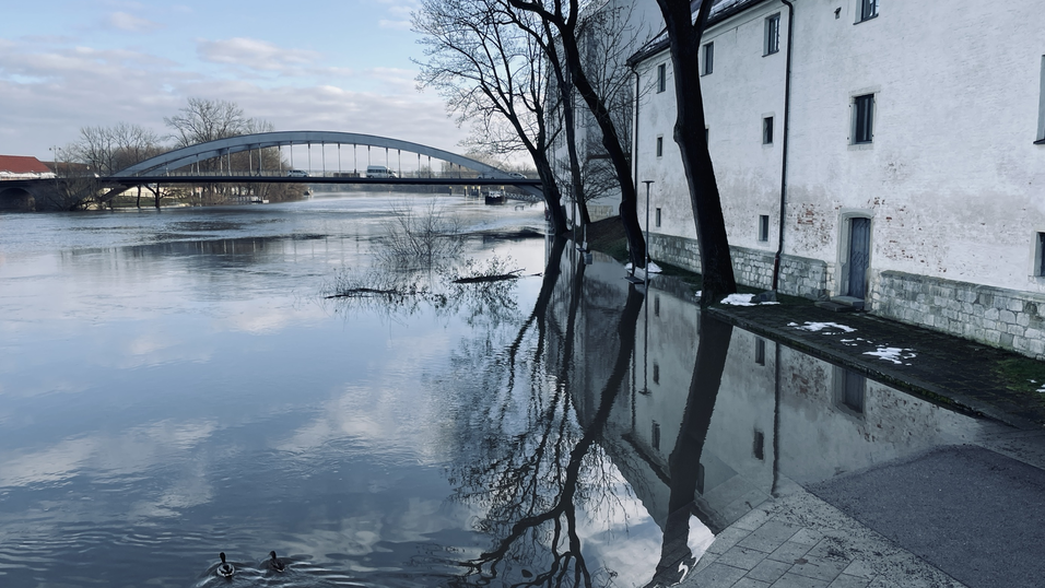 Die Donau ist bei Straubing am Dienstagvormittag über die Ufer getreten. 