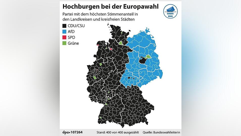 Der Westen ist fast überall schwarz, der Osten fast überall blau