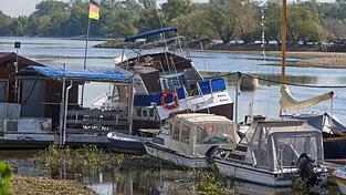 Zu wenig Wasser: Bei Oestrich-Winkel im hessischen Rheingau liegen Sportboote auf dem Grund des Rheins. Zu wenig Wasser: Bei Oestrich-Winkel im hessischen Rheingau liegen Sportboote auf dem Grund des Rheins.