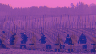 Am 19. November 2008 - dem Tag nach der Tat - sucht die Polizei auf den Feldern in der Nähe von Volkenschwand nach der Tatwaffe des Doppelmords. 