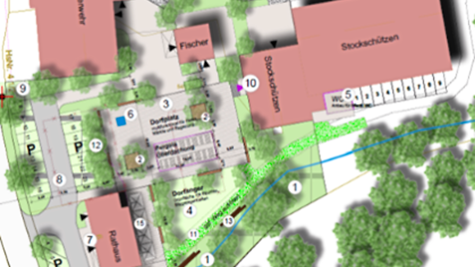 Nach dem Abbruch der beiden bisherigen Bauhofgebäude soll der „Dorfplatz“ neu gestaltet werden. Nach dem Abbruch der beiden bisherigen Bauhofgebäude soll der „Dorfplatz“ neu gestaltet werden.