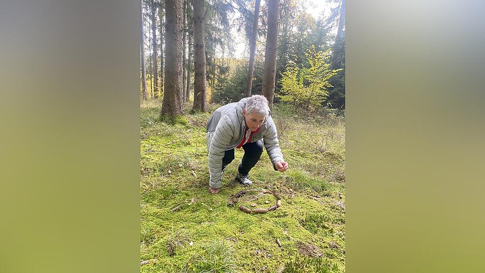 An diesem Herbsttag formt Elisabeth Resch selbst ein Mandala. Normalerweise begleitet sie in ihrem Wald Kinder und Erwachsene dabei, Formen und Figuren aus Naturmaterialien zu basteln. An diesem Herbsttag formt Elisabeth Resch selbst ein Mandala. Normalerweise begleitet sie in ihrem Wald Kinder und Erwachsene dabei, Formen und Figuren aus Naturmaterialien zu basteln.