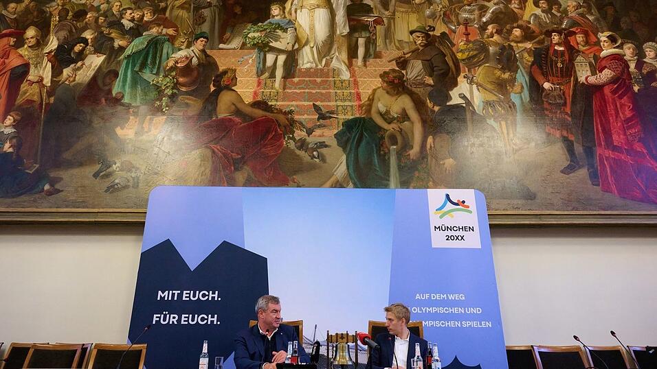 Söder (l) und Münchens Oberbürgermeister Dominik Krause wollen das Olympia-Projekt beschleunigen. Söder (l) und Münchens Oberbürgermeister Dominik Krause wollen das Olympia-Projekt beschleunigen.