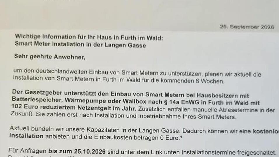 Auszug des Schreibens, das derzeit einige Further Hausbesitzer erhalten haben. Auszug des Schreibens, das derzeit einige Further Hausbesitzer erhalten haben.