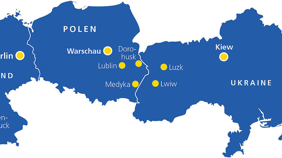 Der Weg von Deutschland nach Polen und in die Ukraine. Der Weg von Deutschland nach Polen und in die Ukraine.